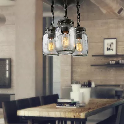 $65 • Buy 3-Light Farmhouse Chandelier Mason Jar Hanging Pendant Loft Light Ceiling Lamp 