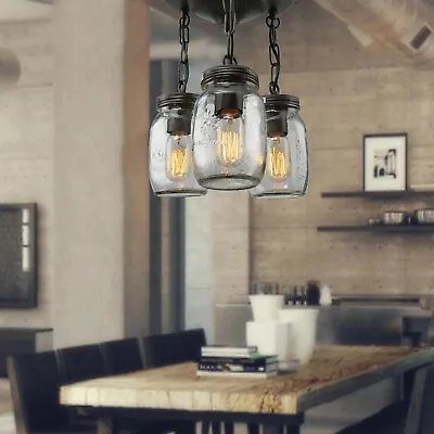Chandelier Mason Jar Hanging Pendant Loft Light Ceiling Lamp 3-Light Farmhouse • $50.35