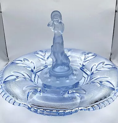 Art Deco Ice Blue Centerpiece Bowl W Walther & Sohne Arabella Flower Frog • £45