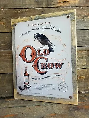 $27.99 • Buy Old Crow Bourbon Whiskey Vintage Ad Reproduction Metal Sign Reclaimed Wood Frame