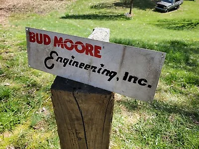 Bud Moore Engineering 12x4  Painted Speed Shop Sign Vintage Antiqued Look VTG • $25
