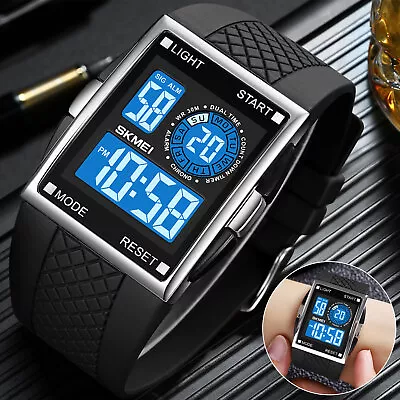 Men's Military Digital Sport Watch LED Backlight Dual Time Sportwatch Waterproof • $15.98