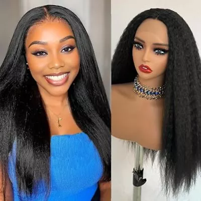 Kinky Straight Wig Yaki Wig 200% Density Kinky Straight Lace Front Wigs Gluel... • $51.55