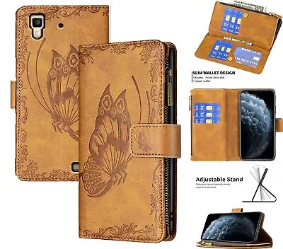 Oppo R7 Suede Wallet Butterfly Emobssed 9 Card Zip Pocket • $13.50