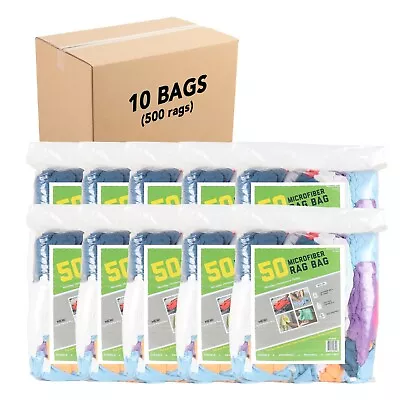 Bulk Lot Of 500 Microfiber Cleaning Towel Rags (10 Bags Of 50) Assorted Colors  • $150