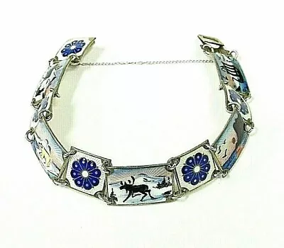 Vintage David Andersen Sterling Silver Blue White Enamel Scene Bracelet Norway • $240