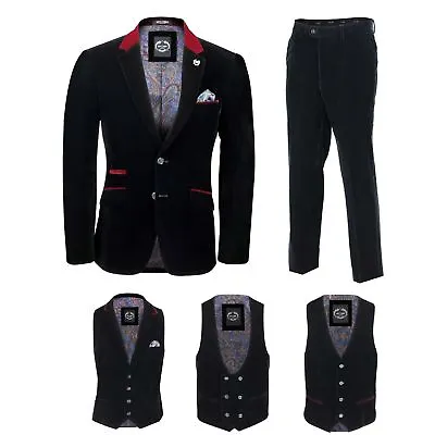 Mens Black Velvet Vintage 3 Piece Suit Blazer Waistcoat Trouser Sold Separately • £29.99