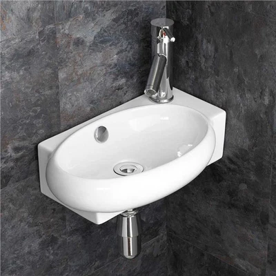 £94 • Buy Cloakroom Small Space Saving Basin White Ceramic Wall Hung Counter Mounted