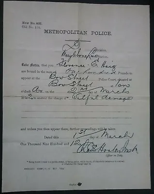 SUFFRAGETTE  FLORENCE E.HAIG'S METROPOLITAN POLICE REPORT FROM 1912  *(Repro)* • £11.81