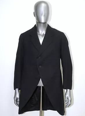 French Antique Edwardian Black Wool Tailored Morning Coat Jacket Dated 1911 Sz M • $180