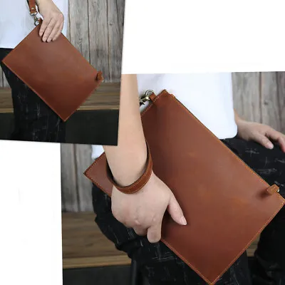 Crazy Horse Leather Business 12  Briefcase Men's Clutch 9.7  Ipad Envelope Bag • $37.04