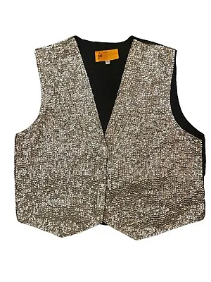 VTG Silver Sequin Snap Vest Formal JC Brand Unisex Size XL Buckle Back Costume • $32.85