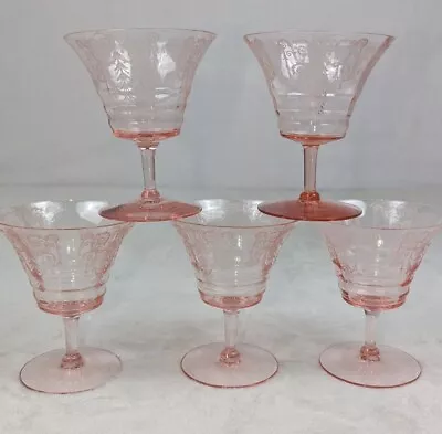 Cambridge  Cleo Pink Crystal Champagnes Tall Sherbets *Set Of 5* 1920s Peach-Blo • $28.75