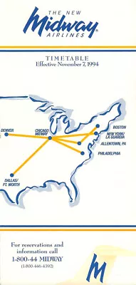 Midway Airlines System Timetable 11/7/94 [5112] Buy 4+ Save 50% • $4.99