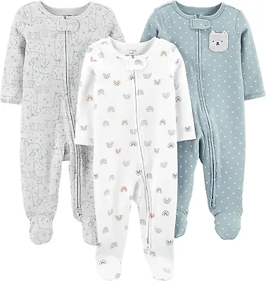£29.45 • Buy Simple Joys By Carter's Unisex Babies' Cotton Footed Sleep And Play, Pack Of 3