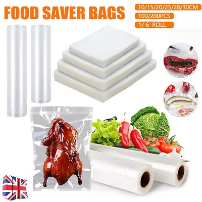 Food Vacuum Sealer Bags Rolls Vaccum Food Saver Storage Seal Bag Pack Embossed • £8.99