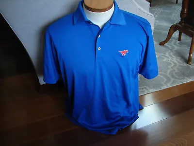 Peter Millar Summer Comfort Blue Polo Shirt SMU Mustang Logo Men's Medium • $49.99