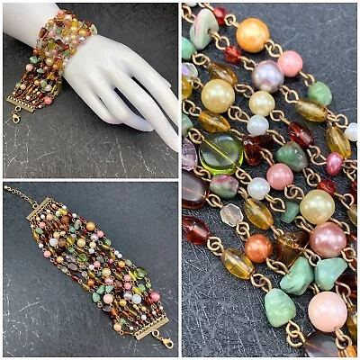 Vintage Multi Strand Pearl Beaded Assorted Color Bracelet BoHo 7-9” • $23.58