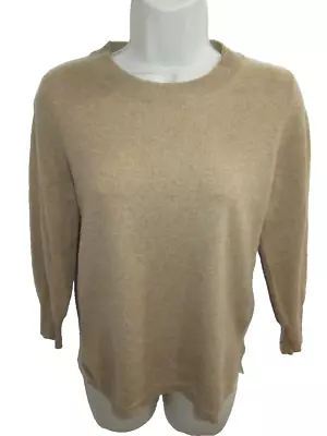 J Crew 100% Cashmere Camel Crew Neck 3/4 Sleeve Sweater Size S • $22.95