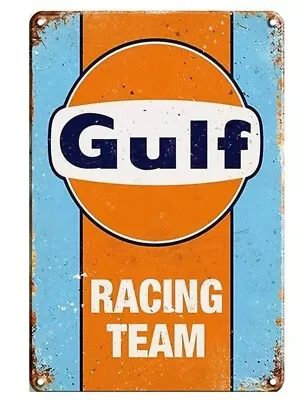 GULF RACING TEAM Vintage Metal Tin Sign Retro Garage Wall Decor Old Car Shop • $12