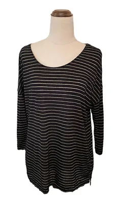 $22.95 • Buy Forever New Black & Gold Stitch Stripe Top - 12 - 3/4 Sleeve Sheer Blouse Tee