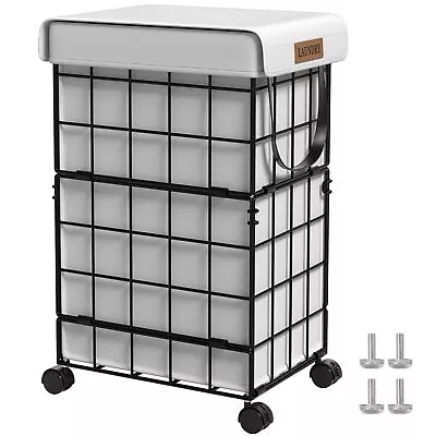 Laundry Hamper Rolling Laundry Basket With Lockable Wheels Metal Wire Frame... • $47.91