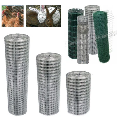 Chicken Wire Mesh Fencing Galvanised/PVC Netting Rabbit Fence Pet Garden 5~50M • £40.70