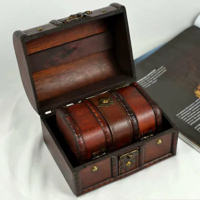 $25.36 • Buy 2pc Vintage Small Metal Lock Jewelry Treasure Chest Case Handmade Wooden Box