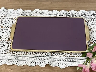 £18 • Buy Vintage Glass Top Dressing Table Tray Brass Re-furbished Purple Inlay