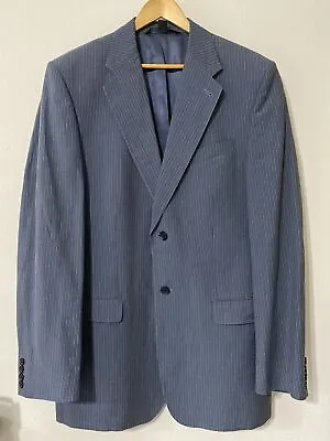 Express Design Studio 44L Linen Blend Blazer Sport Coat Jacket Blue Pinstripe • $38.20
