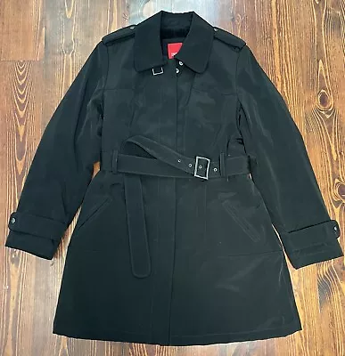 Vintage Esprit Womens Lined Trench Coat Belted Raincoat Black Sz L • $9.99