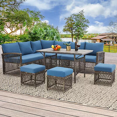 AECOJOY 7PCS Patio Furniture Set Outdoor Wicker Conversation Set W/Dining Table • $454.74