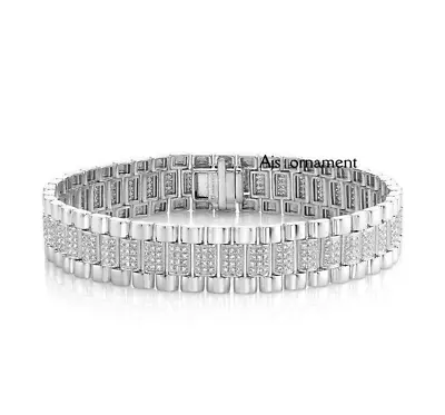 12.00 Ct Round Cut Lab-Created Diamond Men's Tennis Bracelet 925 Sterling Silver • $254.32