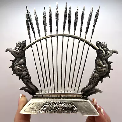 1960 Vintage Vietnam Silver 900 Set Stand Dragons 12 Cocktail Olive Forks Picks • $420