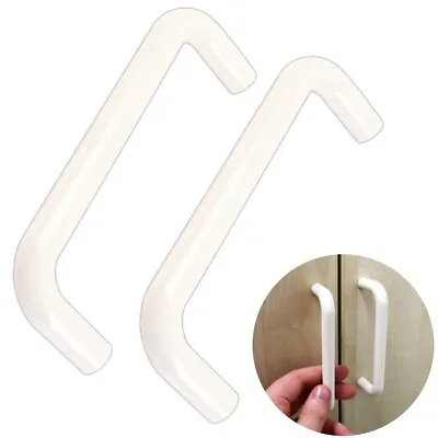 2 X WHITE PULL HANDLES 100mm Cabinet Cupboard Wardrobe Door Drawer D Shape Knob • £4.25