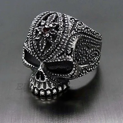 Mens Gothic Skull Cubic Zirconia 316L Stainless Steel Biker Ring • $8.79