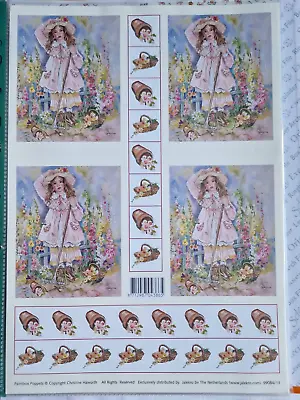 Paintbox Poppets - Girl Gardening With Rake & Flowers Decoupage Sheet • £1.99