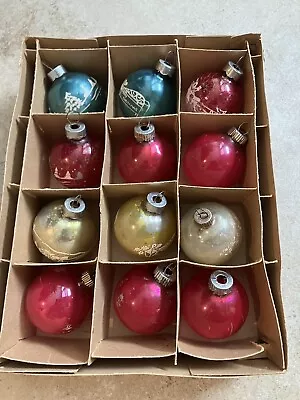 12 Vintage SHINY BRITE Stencil Christmas Ornaments Santa Sleigh Merry Christmas • $24.95