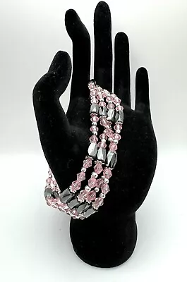 Magnetic Hematite And Pink Crystal Beads Wrap Necklace/Bracelet/Anklet Pink 36” • $9.99