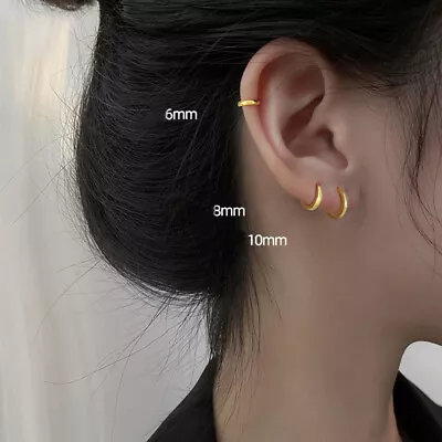$11.52 • Buy 1 Pair Simple Huggie Hoop Earring Gold Tiny Round Earrings 6mm/8mm/10mm/12mm