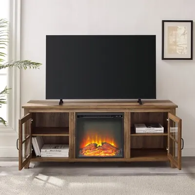 £199 • Buy Glass Door Cabinet Entertainment TV Unit Living Room Electric Fireplace New