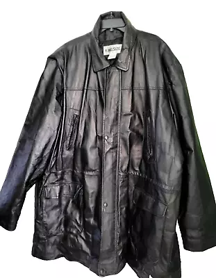 King Size Men's Black Leather Coat Size 5XL Zipper Closure And Snap Buttons • $185