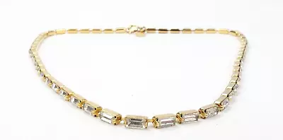 Vintage Les Bernard Glass Baguette Stones Gold Tone Choker Necklace 15  Long • $39.99