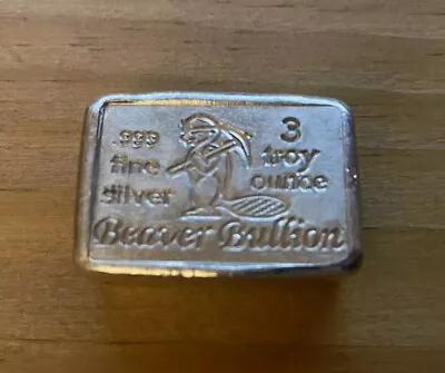 3 Oz Beaver Bullion .999 Fine Silver Poured Bar Pure • $108.47