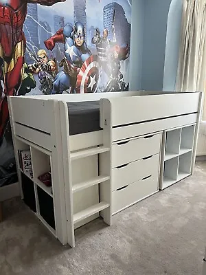 Kids Mid Sleeper Bunk Bed With Desk Shelves & Storage • £195