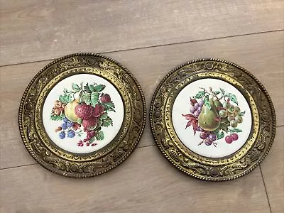 Vintage Peerage Brass Wall Hanging Plaque Plate  Fruits  Made In England • $15