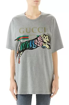 $854.86 • Buy NEW Gucci Oversized Short Sleeve Cotton T-Shirt With Sequined Tiger Logo S $1100