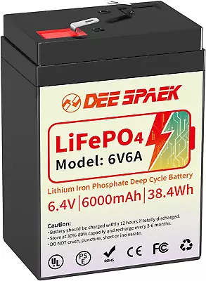 6V 6Ah Lifepo4 Lithium Battery With BMS 2000+ Cycles Rechargeable Lithium Iron  • $29.99