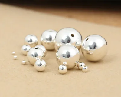 925 Sterling Silver Seamless Ball Round Beads Large Hole Or Small Hole Spacer • $12