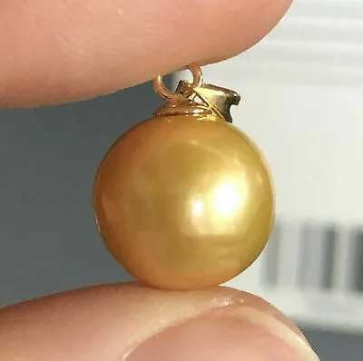 Huge AAA+ 11-12mm Real Natural South Sea Gold Round Pearl Pendant 14k Gold • $29.99